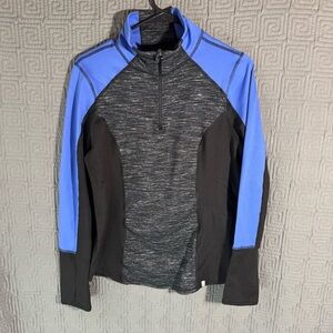 Active Life 1/4 Zip Womens Medium Blue Black Long Sleeve Thumb Holes